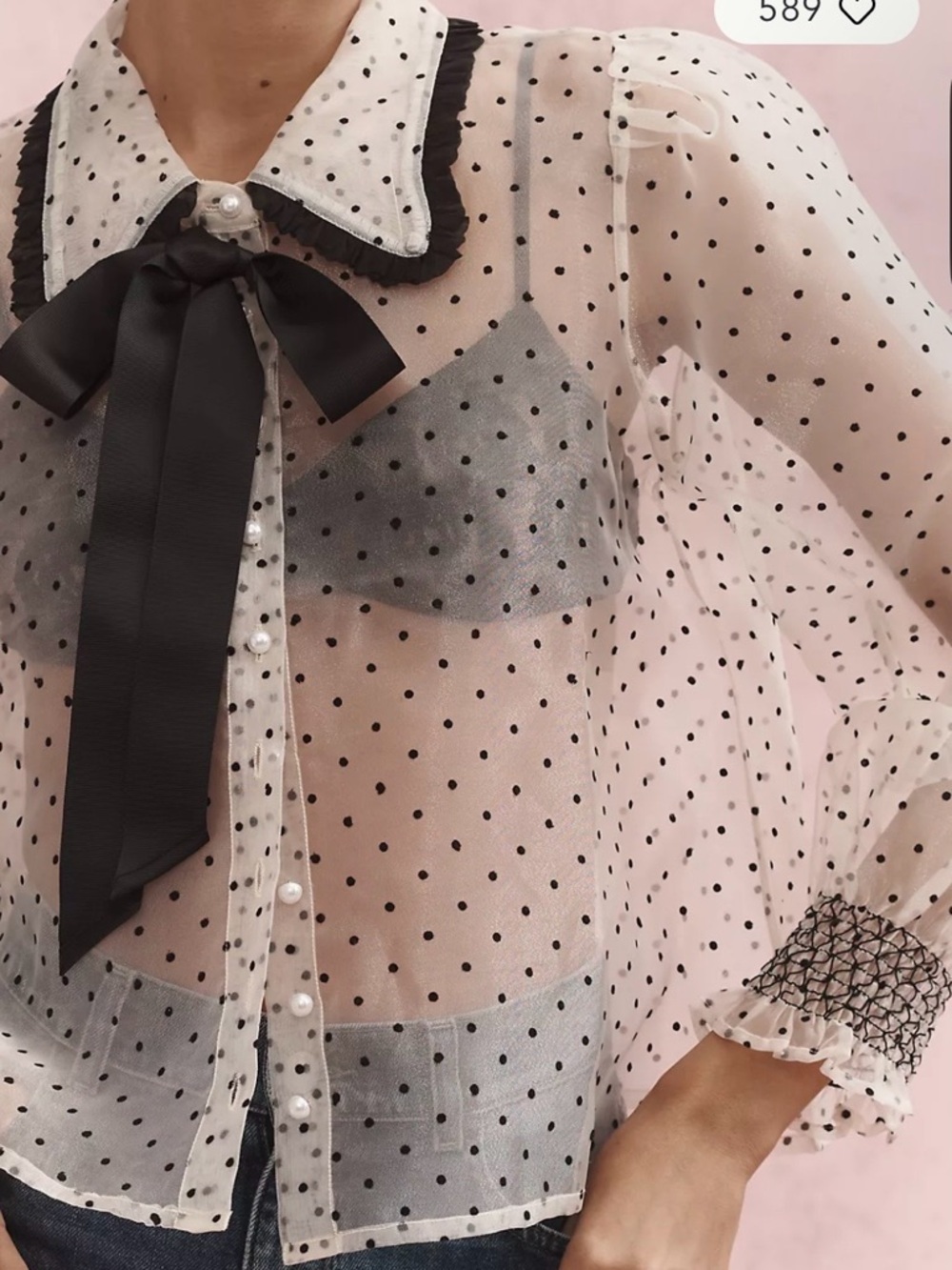 Mille Greta Sheer Tie Neck by Anthropologie Blouse SZ S - Picture 2 of 8